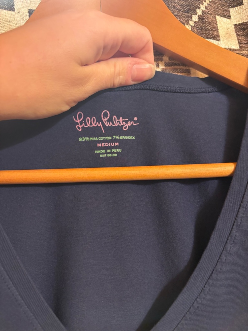 Women’s Lily Pulitzer Meredith Tee, True Navy, Size Medium, Pima Cotton - Picture 6 of 15